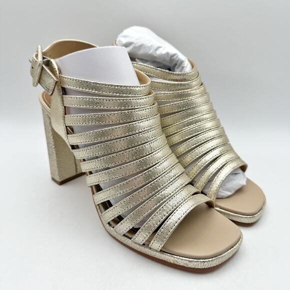 Donald Pliner Womens Sevanna Heeled Sandals US 8.5 M Gold Metallic Leather NIB - Picture 6 of 13